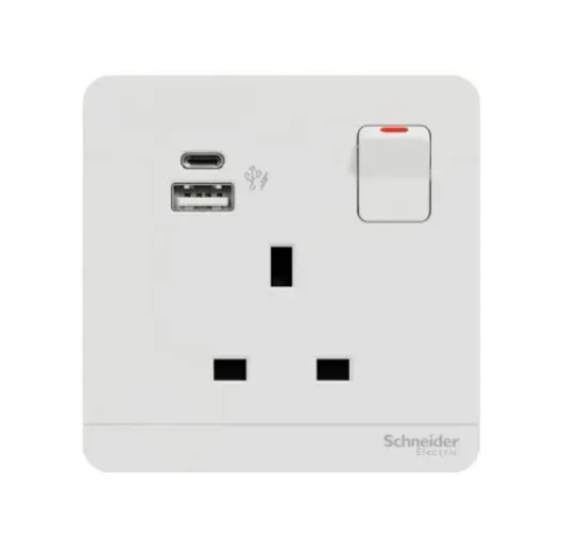 Schneider AvatarOn奐尚 單位13A蘇面帶開關連雙USB-A+C型