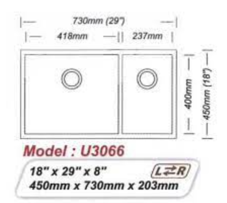 Idecor 不銹鋼平邊星盆 (U3054/U3064) 432mm x 690mm