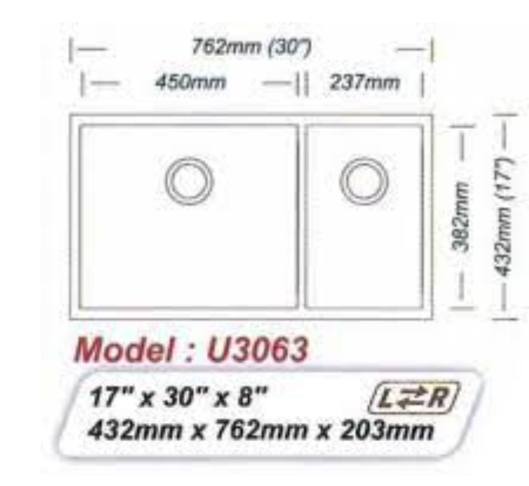Idecor 不銹鋼平邊星盆 (U3053/U3063) 432mm x 762mm