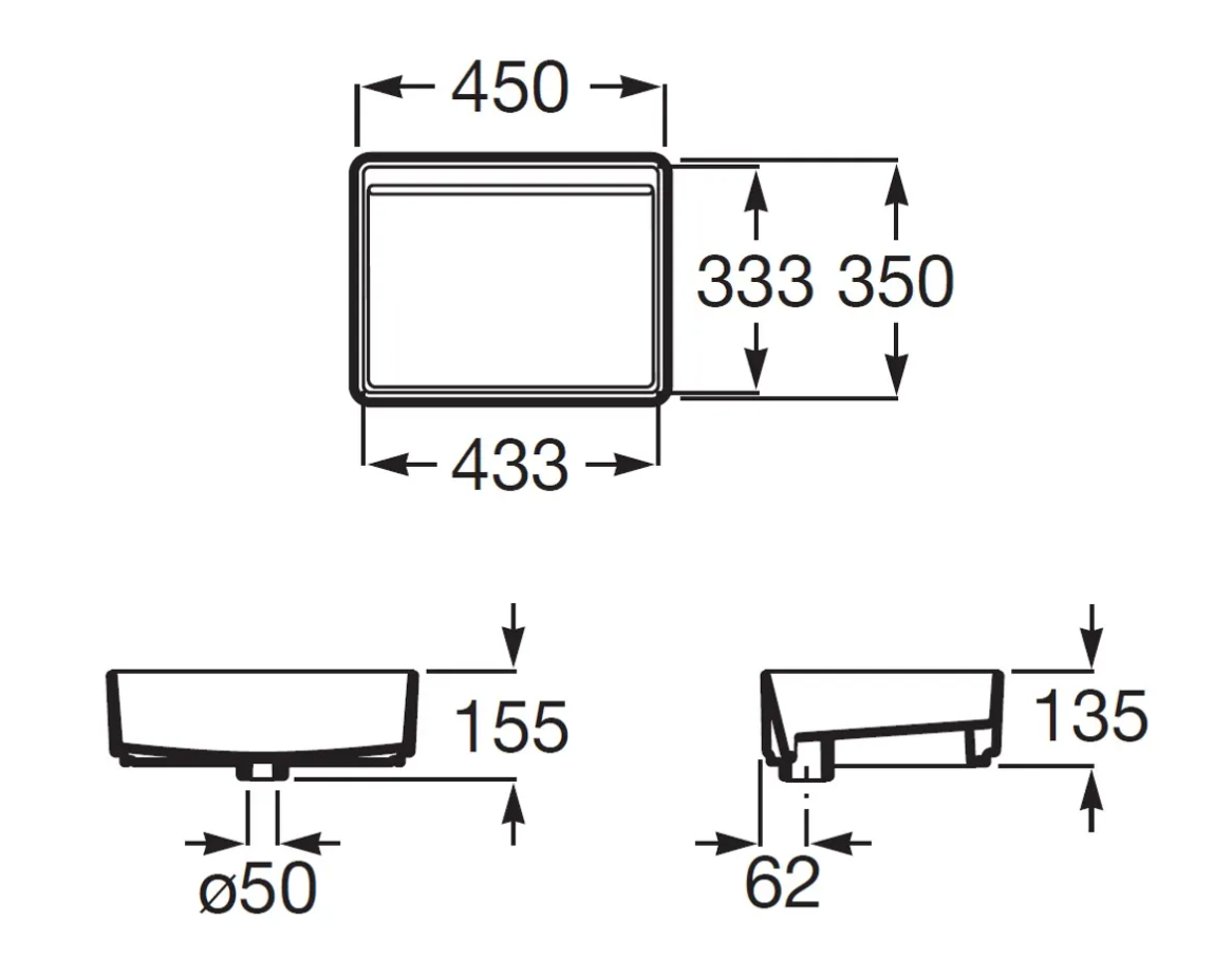 Roca A327691000 Tura 檯上盆 450x350x135mm 白色