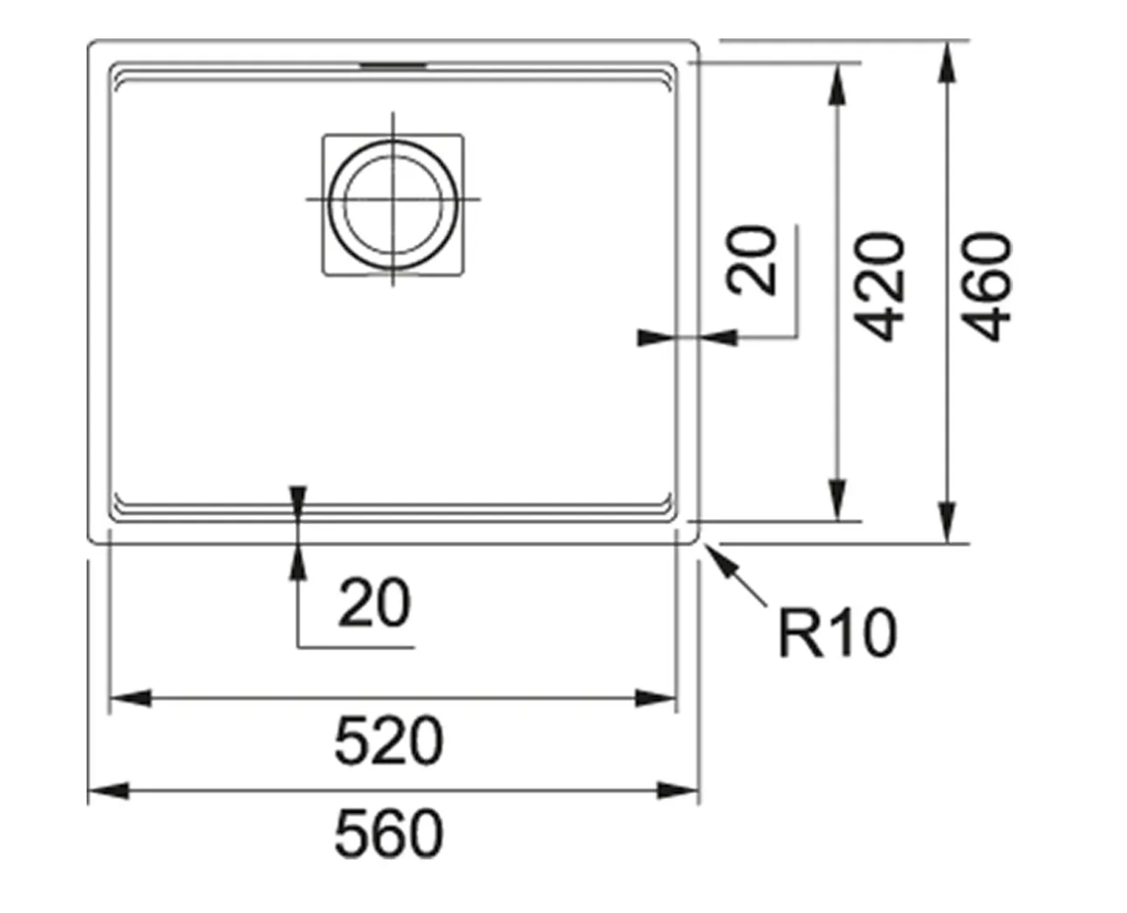 Franke KNG 110-52 Kubus 2 花崗岩 檯底 單星盆 560x460mm 瑪瑙黑