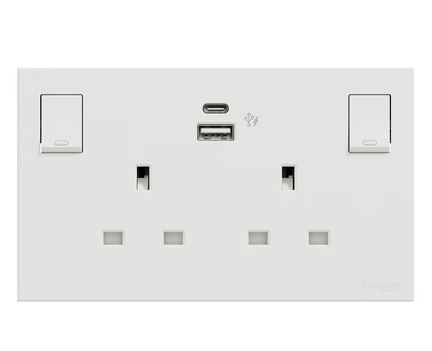 Schneider 奐然AvatarOn C 13A孖位有掣連Type A+C USB 插座