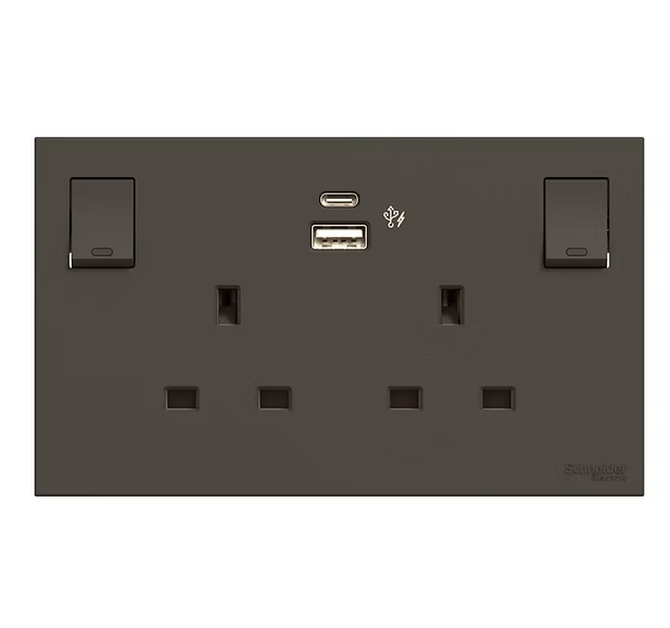 Schneider 奐然AvatarOn C 13A孖位有掣連Type A+C USB 插座
