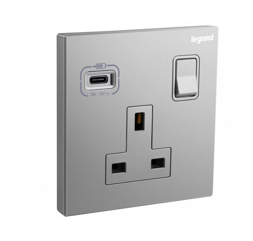 Legrand Galion逸景 單位13A蘇面帶開關連USB-Type C