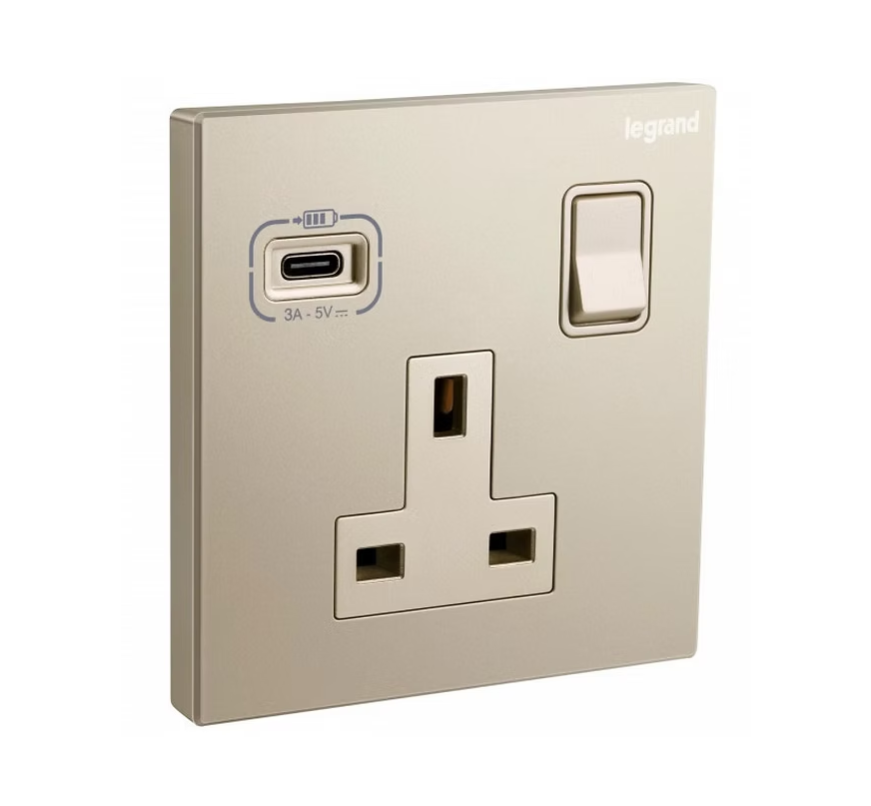Legrand Galion逸景 單位13A蘇面帶開關連USB-Type C