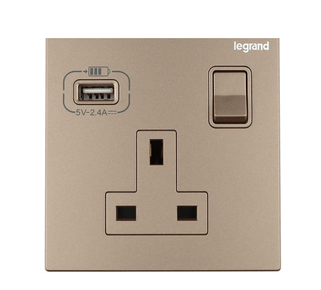 Legrand Galion逸景 單位13A蘇面帶開關連USB-A