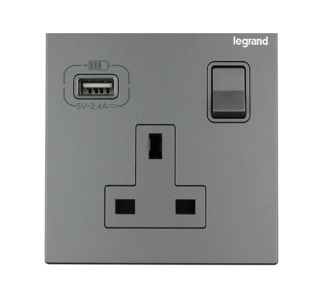 Legrand Galion逸景 單位13A蘇面帶開關連USB-A