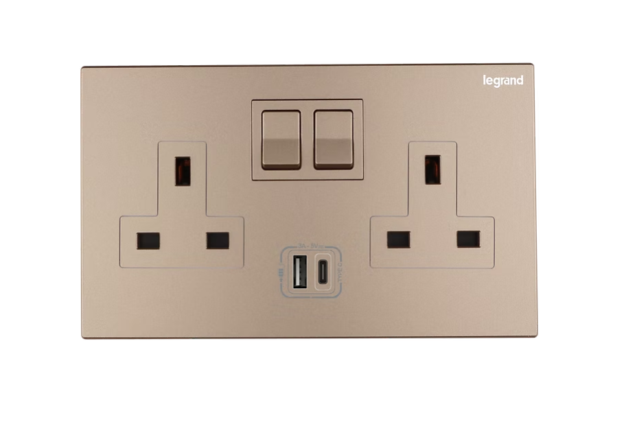 Legrand Galion逸景 兩位13A蘇面帶開關連USB(A+C)