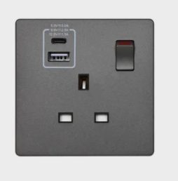 MK Aria 雅緻系列 單位13A蘇面帶開關連雙USB(Type A+C)