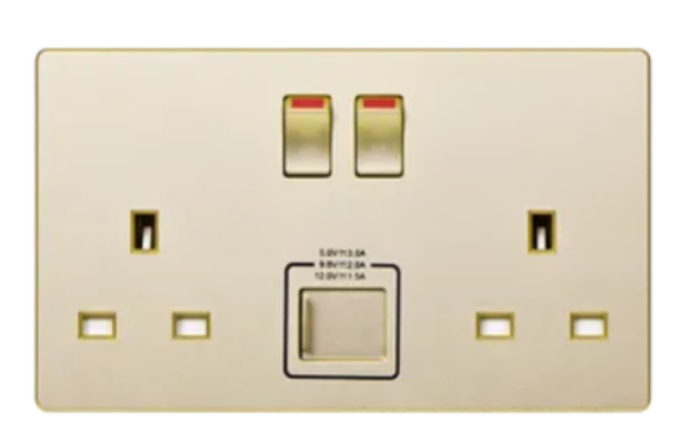 MK Aria 雅緻系列 兩位13A蘇面帶開關連雙USB(Type A+C)