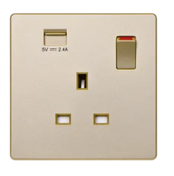 MK Aria 雅緻系列 單位13A蘇面帶開關連USB(Type A)