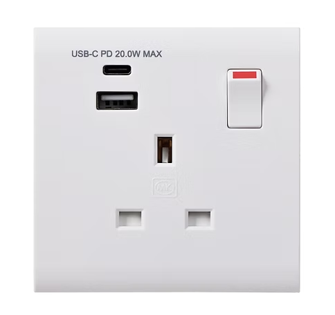 MK Essentials 意莎系列 單位13A有掣連Type A+C USB 插座