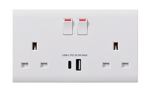 MK Essentials 意莎系列 兩位13A有掣連Type A+C USB 插座