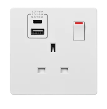 MK Aria 雅緻系列(白色) 單位13A蘇面帶開關連雙USB(Type A+C)