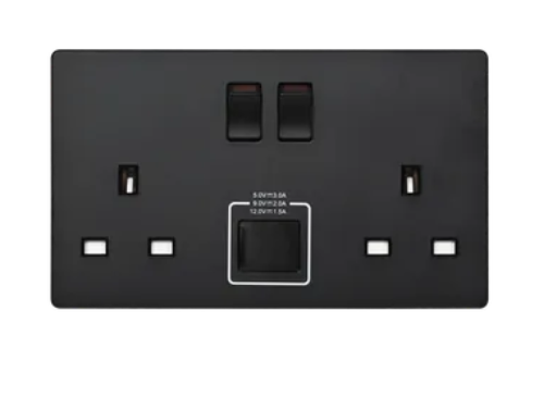 MK Aria 雅緻系列(太空黑) 兩位13A蘇面帶開關連雙USB(Type A+C)