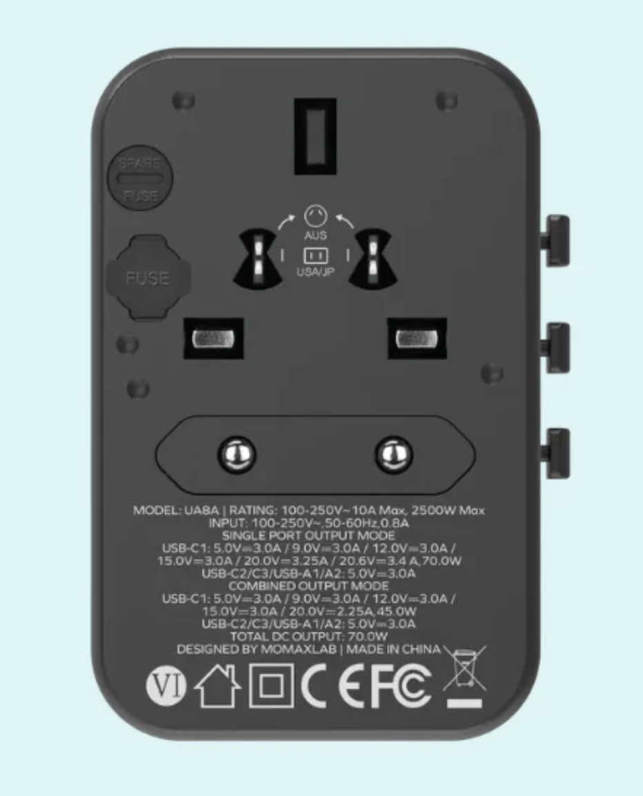 UA8A Momax 1-World 70W GaN 方便式旅行插座