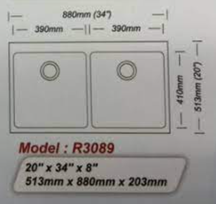 Idecor 不銹鋼枱上星盆 (R3089) 880mm x 513mm