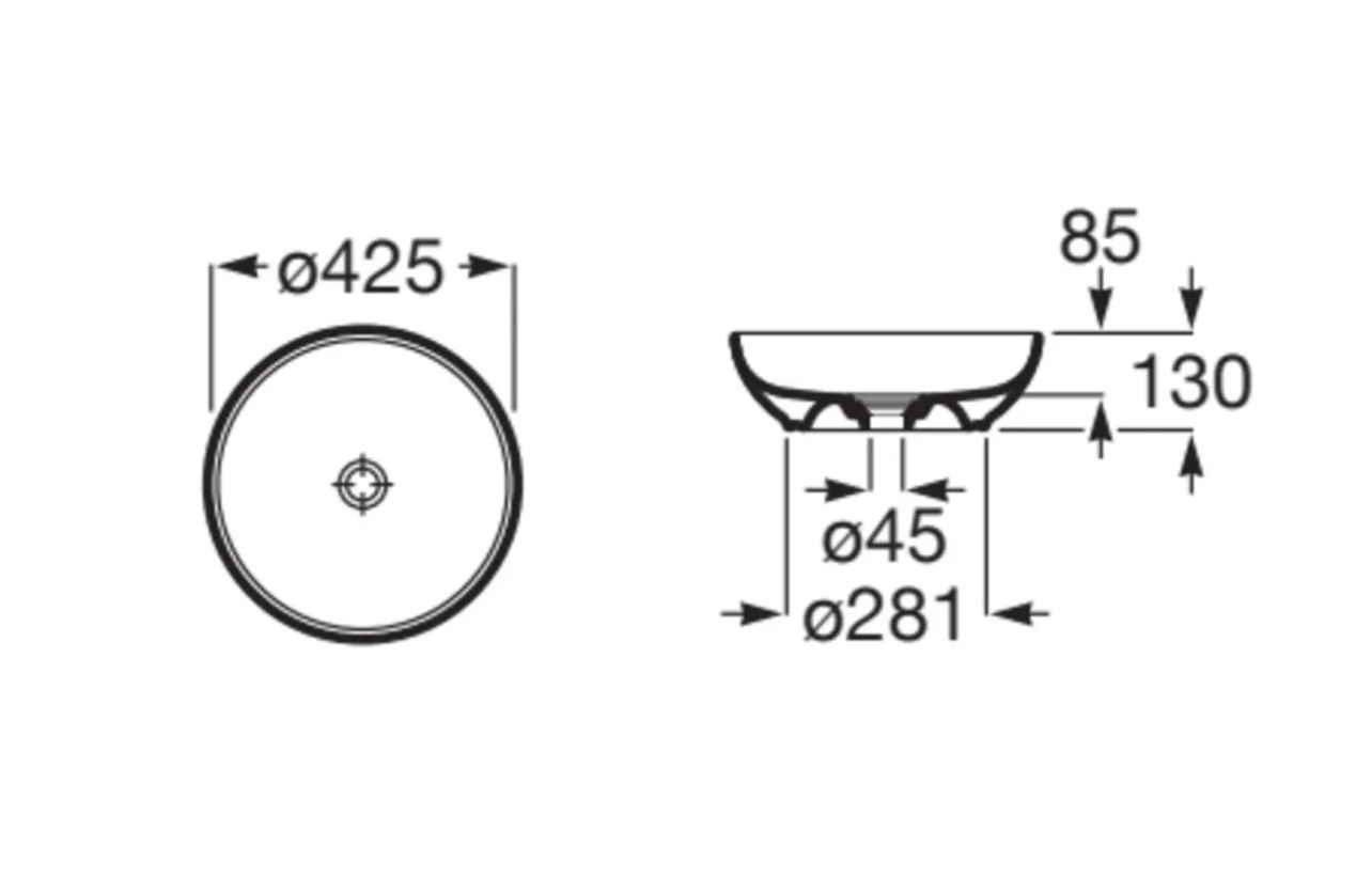 Roca A32787M080 Bol 檯上盆 425x130mm 啞黑色