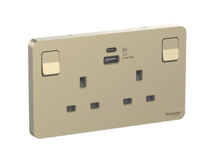 Schneider AvatarOn奐尚 兩位13A蘇面帶開關連USB A+C