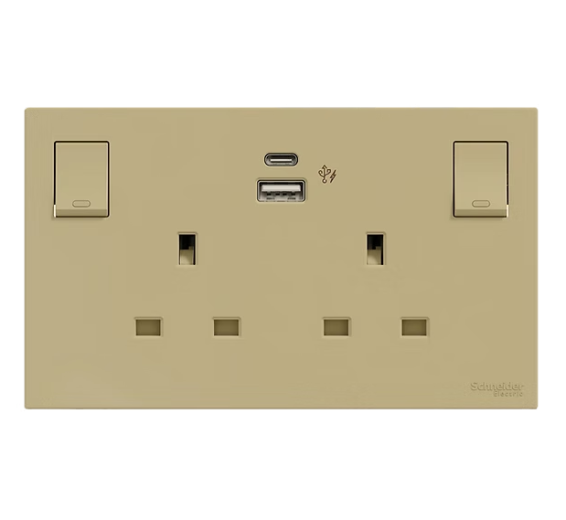 Schneider 奐然AvatarOn C  13A孖位有掣連Type A+C USB 插座