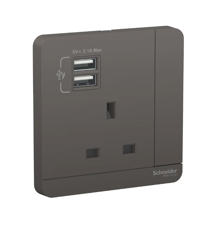 Schneider AvatarOn奐尚 單位13A蘇面帶開關連雙USB