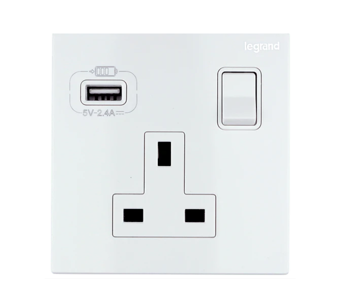 Legrand Galion逸景  單位13A蘇面帶開關連USB-A