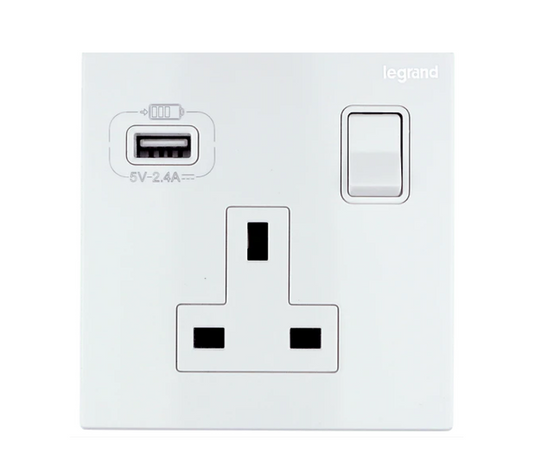 Legrand Galion逸景  單位13A蘇面帶開關連USB-A