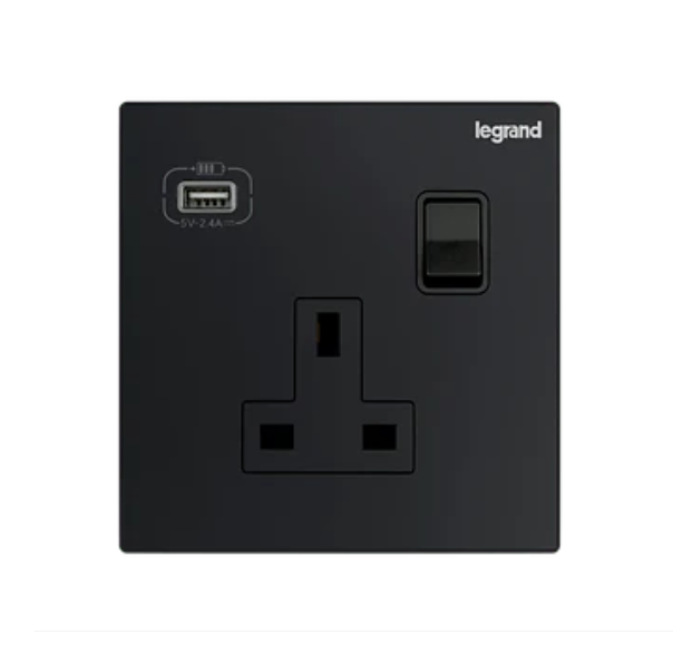 Legrand Galion逸景  單位13A蘇面帶開關連USB-A