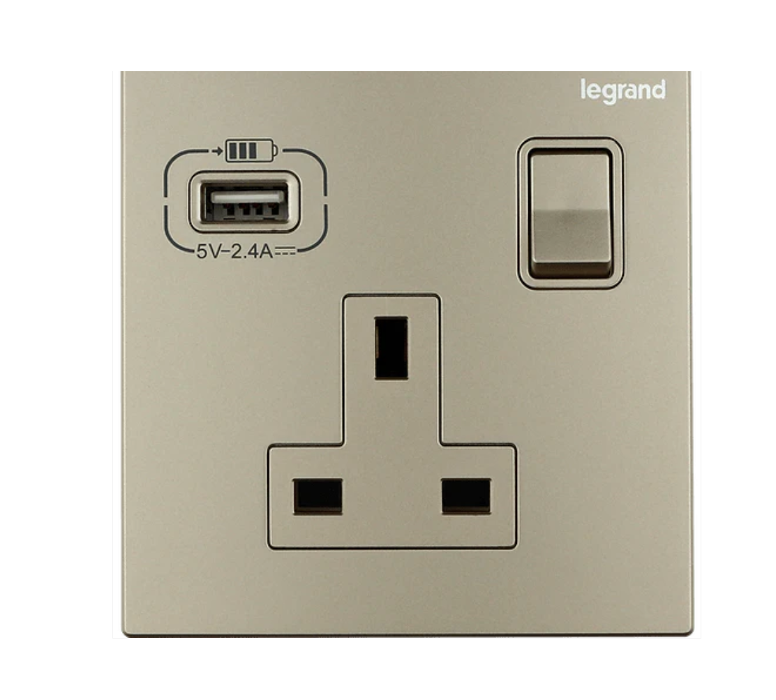 Legrand Galion逸景  單位13A蘇面帶開關連USB-A