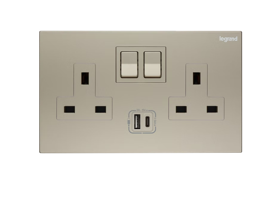 Legrand Galion逸景  兩位13A蘇面帶開關連USB(A+C)
