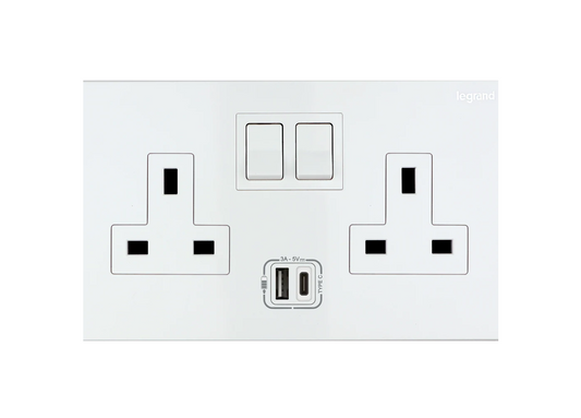 Legrand Galion逸景  兩位13A蘇面帶開關連USB(A+C)
