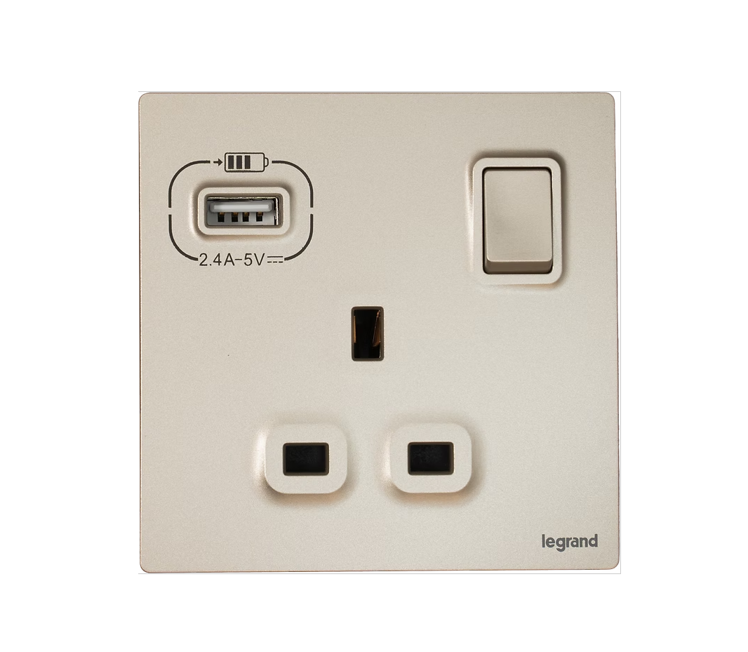 Legrand Mallia Senses  13A單蘇有掣連Type A USB 插座