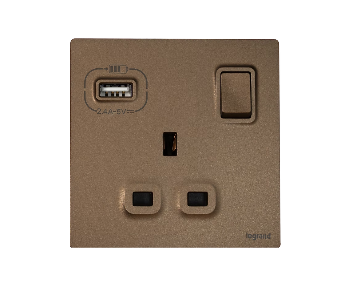 Legrand Mallia Senses  13A單蘇有掣連Type A USB 插座