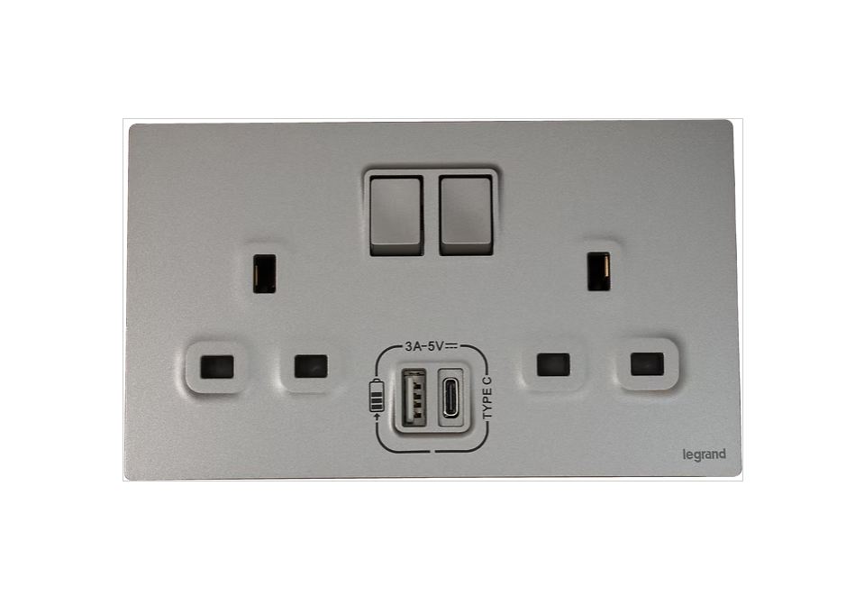 Legrand Mallia Senses  13A雙位帶開關連Type A+C USB 插座