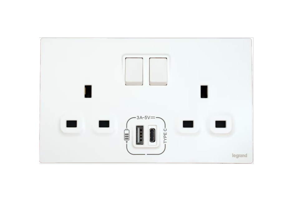 Legrand Mallia Senses  13A雙位帶開關連Type A+C USB 插座