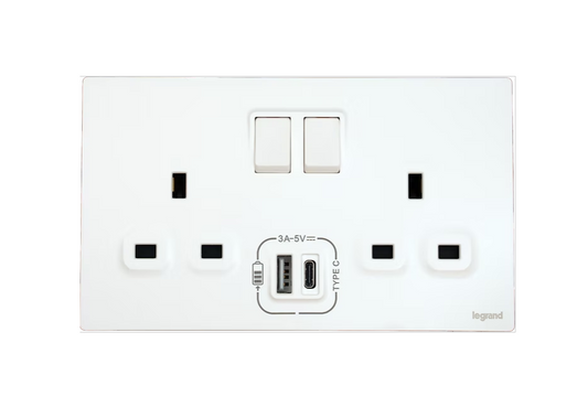 Legrand Mallia Senses  13A雙位帶開關連Type A+C USB 插座