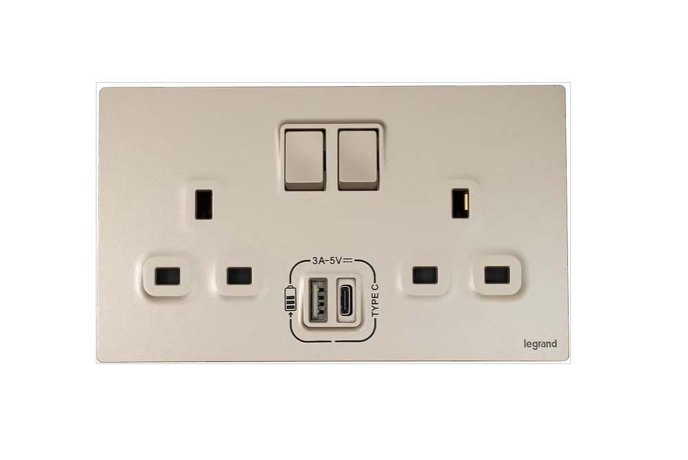 Legrand Mallia Senses  13A雙位帶開關連Type A+C USB 插座