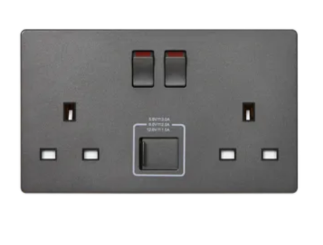 MK Aria 雅緻系列 兩位13A蘇面帶開關連雙USB(Type A+C)