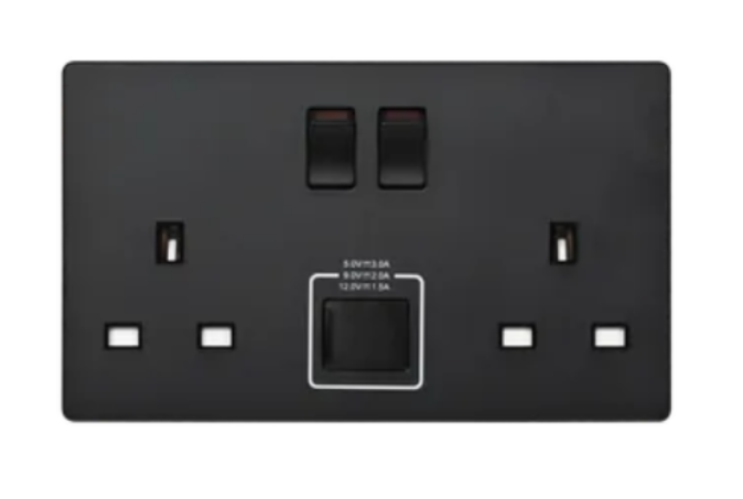 MK Aria 雅緻系列 兩位13A蘇面帶開關連雙USB(Type A+C)