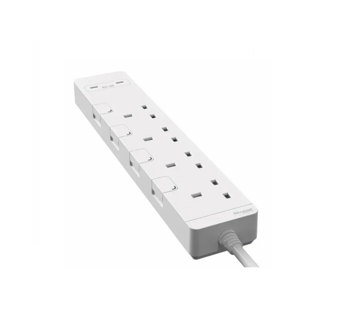 施耐德 4位 13A 連獨立開關拖板 連兩位USB充電插座(30W PD3.0 Type C+C 充電)_白色